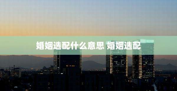 婚姻选配什么意思 婚姻选配