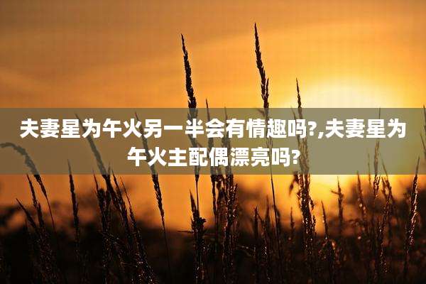 夫妻星为午火另一半会有情趣吗?,夫妻星为午火主配偶漂亮吗?