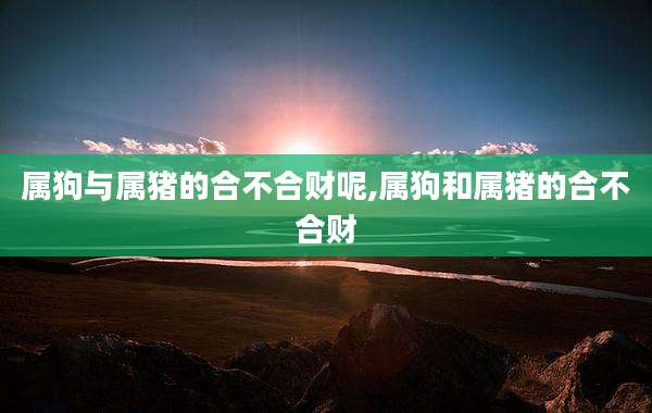 属狗与属猪的合不合财呢,属狗和属猪的合不合财