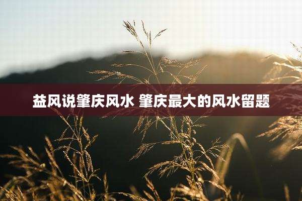 益风说肇庆风水 肇庆最大的风水留题