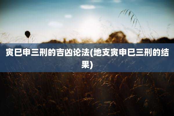 寅巳申三刑的吉凶论法(地支寅申巳三刑的结果)