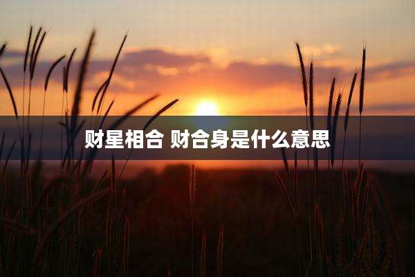 财星相合 财合身是什么意思