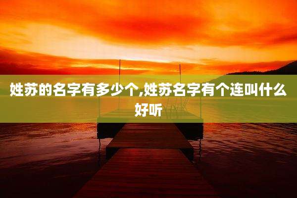 姓苏的名字有多少个,姓苏名字有个连叫什么好听