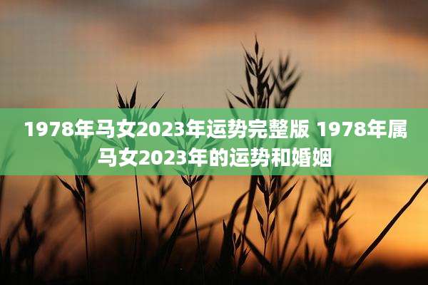 1978年马女2023年运势完整版 1978年属马女2023年的运势和婚姻