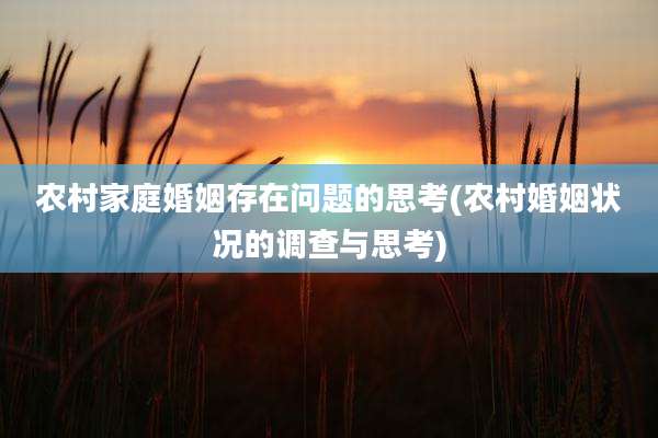 农村家庭婚姻存在问题的思考(农村婚姻状况的调查与思考)
