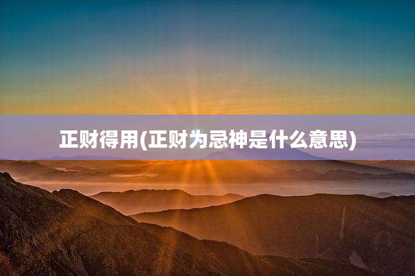 正财得用(正财为忌神是什么意思)