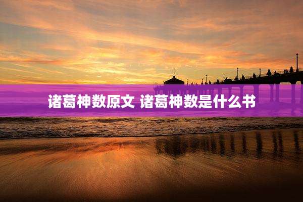 诸葛神数原文 诸葛神数是什么书