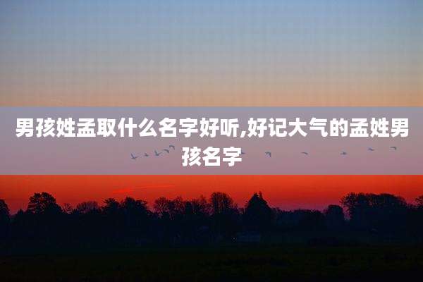 男孩姓孟取什么名字好听,好记大气的孟姓男孩名字