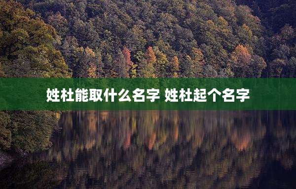 姓杜能取什么名字 姓杜起个名字