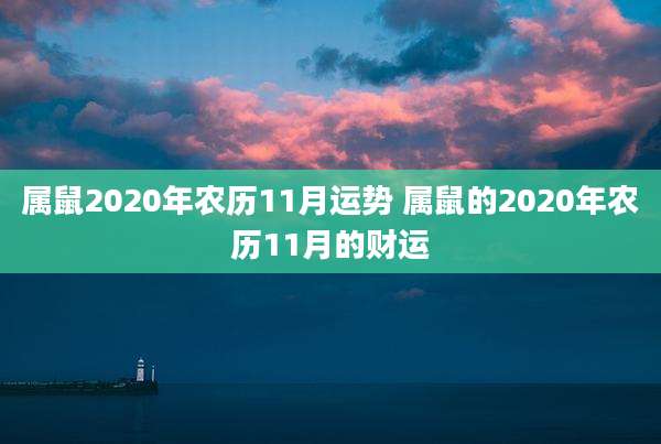 属鼠2020年农历11月运势 属鼠的2020年农历11月的财运