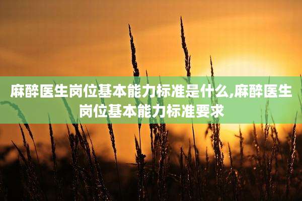麻醉医生岗位基本能力标准是什么,麻醉医生岗位基本能力标准要求
