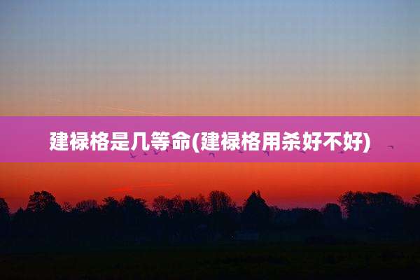 建禄格是几等命(建禄格用杀好不好)