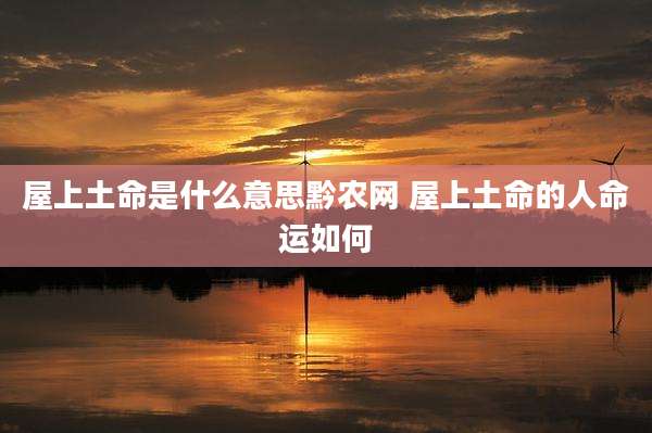 屋上土命是什么意思黔农网 屋上土命的人命运如何