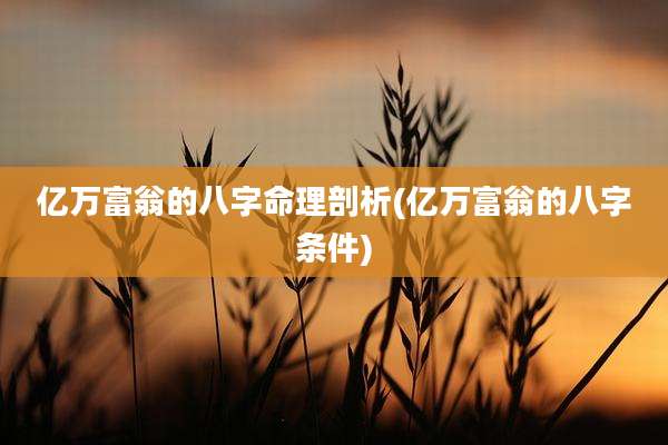 亿万富翁的八字命理剖析(亿万富翁的八字条件)