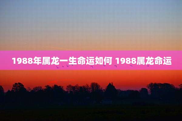 1988年属龙一生命运如何 1988属龙命运