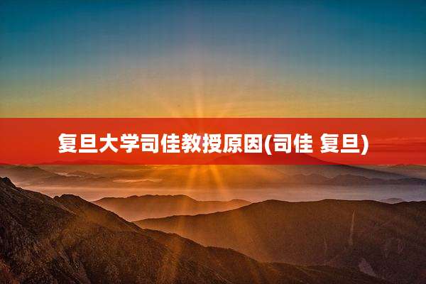复旦大学司佳教授原因(司佳 复旦)