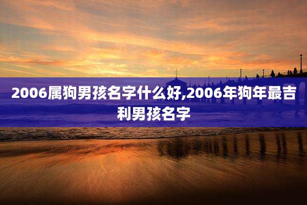 2006属狗男孩名字什么好,2006年狗年最吉利男孩名字