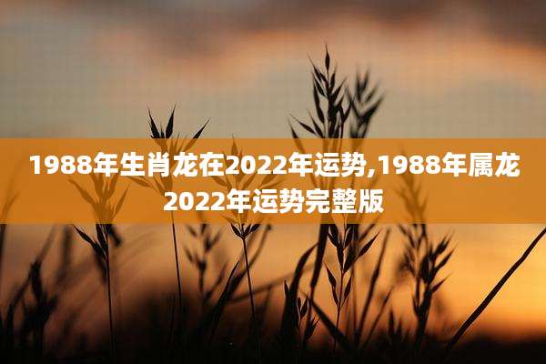 1988年生肖龙在2022年运势,1988年属龙2022年运势完整版