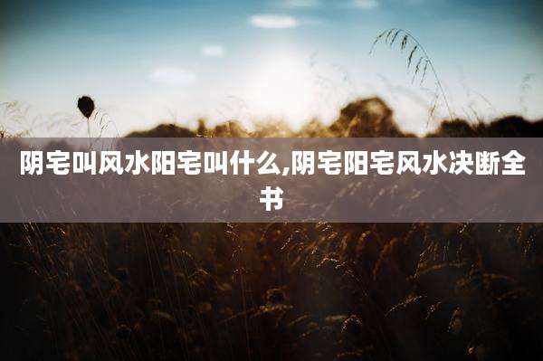 阴宅叫风水阳宅叫什么,阴宅阳宅风水决断全书