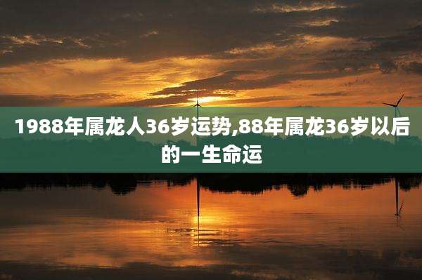 1988年属龙人36岁运势,88年属龙36岁以后的一生命运