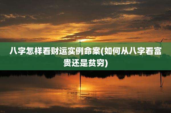 八字怎样看财运实例命案(如何从八字看富贵还是贫穷)