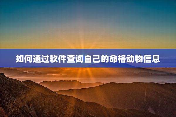如何通过软件查询自己的命格动物信息