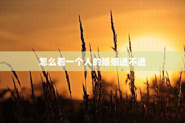 怎么看一个人的婚姻透不透