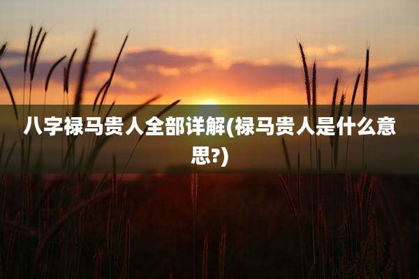 八字禄马贵人全部详解(禄马贵人是什么意思?)