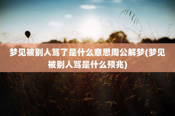 梦见被别人骂了是什么意思周公解梦(梦见被别人骂是什么预兆)