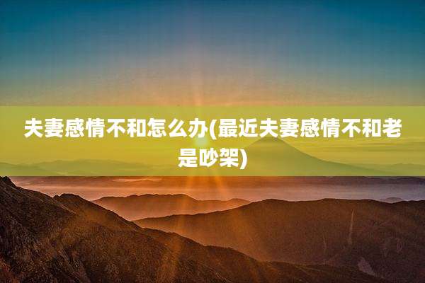 夫妻感情不和怎么办(最近夫妻感情不和老是吵架)
