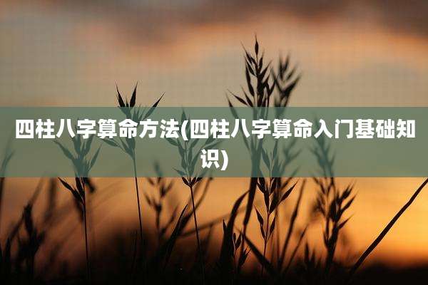 四柱八字算命方法(四柱八字算命入门基础知识)