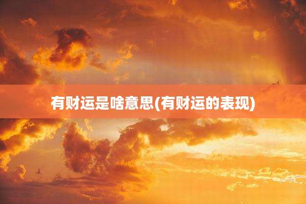 有财运是啥意思(有财运的表现)