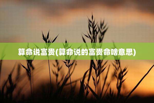 算命说富贵(算命说的富贵命啥意思)
