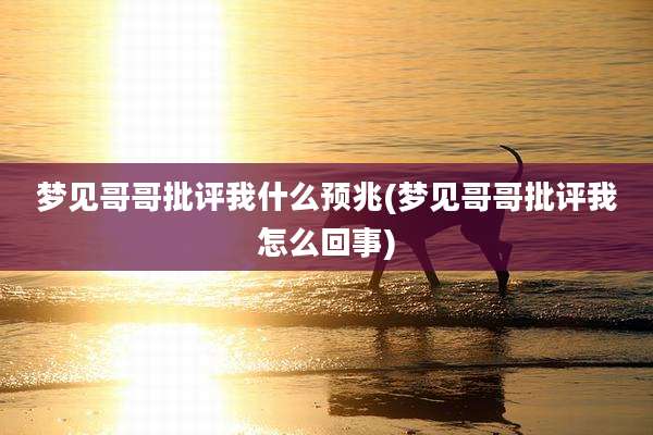 梦见哥哥批评我什么预兆(梦见哥哥批评我怎么回事)