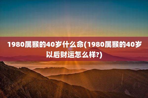 1980属猴的40岁什么命(1980属猴的40岁以后财运怎么样?)