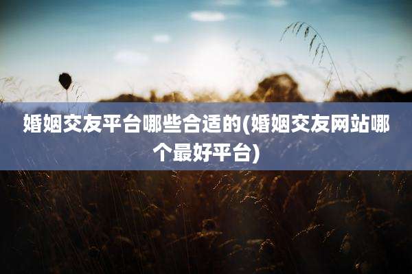 婚姻交友平台哪些合适的(婚姻交友网站哪个最好平台)