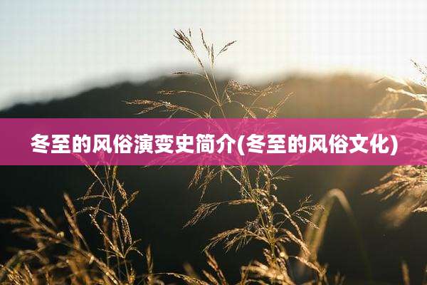 冬至的风俗演变史简介(冬至的风俗文化)
