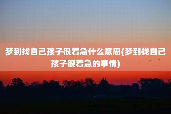 梦到找自己孩子很着急什么意思(梦到找自己孩子很着急的事情)