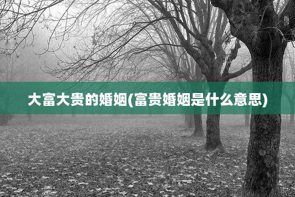 大富大贵的婚姻(富贵婚姻是什么意思)