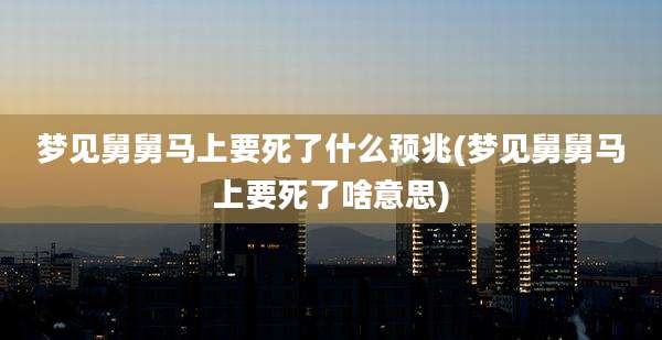 梦见舅舅马上要死了什么预兆(梦见舅舅马上要死了啥意思)