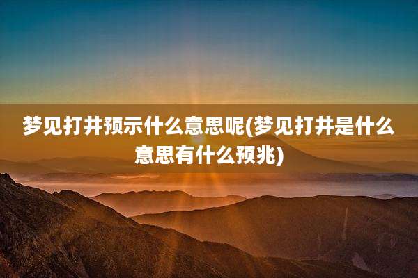 梦见打井预示什么意思呢(梦见打井是什么意思有什么预兆)