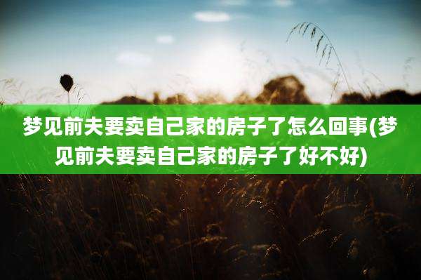 梦见前夫要卖自己家的房子了怎么回事(梦见前夫要卖自己家的房子了好不好)