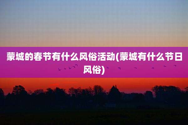 蒙城的春节有什么风俗活动(蒙城有什么节日风俗)