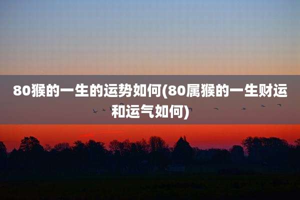 80猴的一生的运势如何(80属猴的一生财运和运气如何)