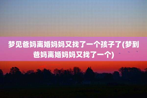 梦见爸妈离婚妈妈又找了一个孩子了(梦到爸妈离婚妈妈又找了一个)
