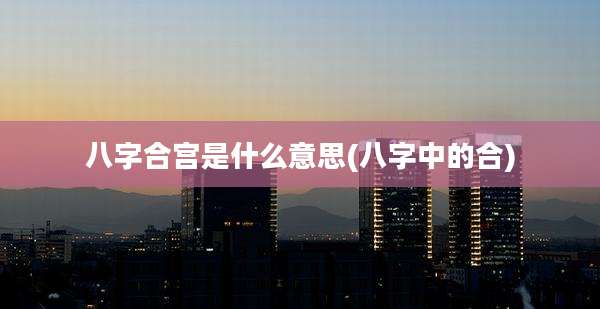 八字合宫是什么意思(八字中的合)