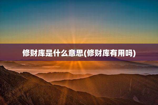 修财库是什么意思(修财库有用吗)
