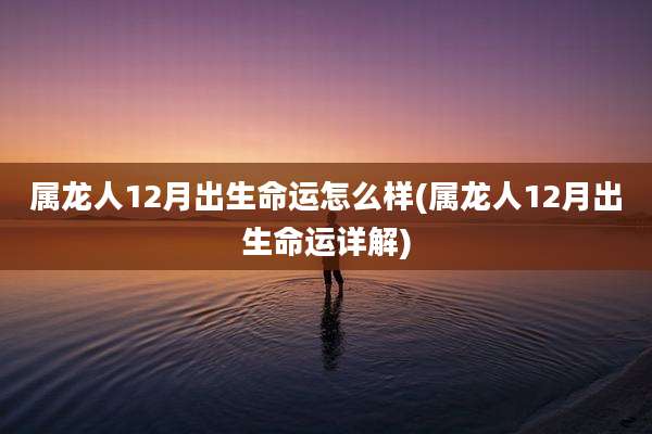 属龙人12月出生命运怎么样(属龙人12月出生命运详解)
