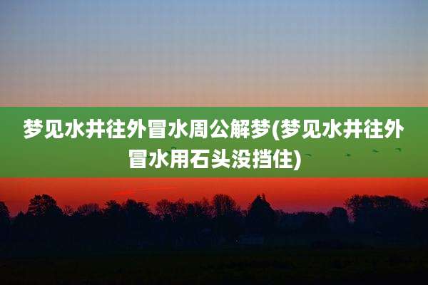 梦见水井往外冒水周公解梦(梦见水井往外冒水用石头没挡住)