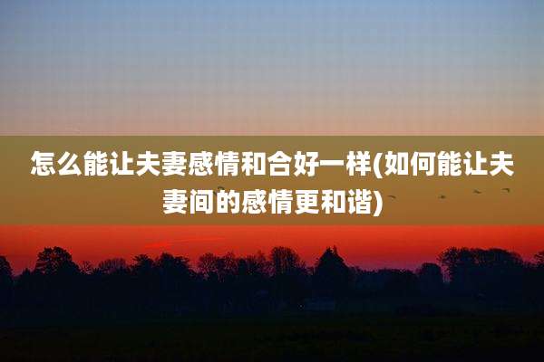 怎么能让夫妻感情和合好一样(如何能让夫妻间的感情更和谐)